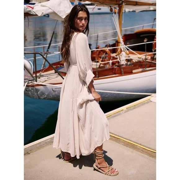 Free People Just Like Paradise Maxi Dress Summer Sundress Sleeves Cream - Picture 10 of 10